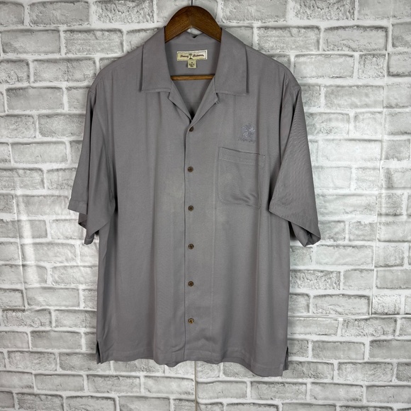 Tommy Bahama Poipu Bay Concrete Gray All Silk Hawaiian Camp Shirt Mens MEDIUM - Picture 2 of 7